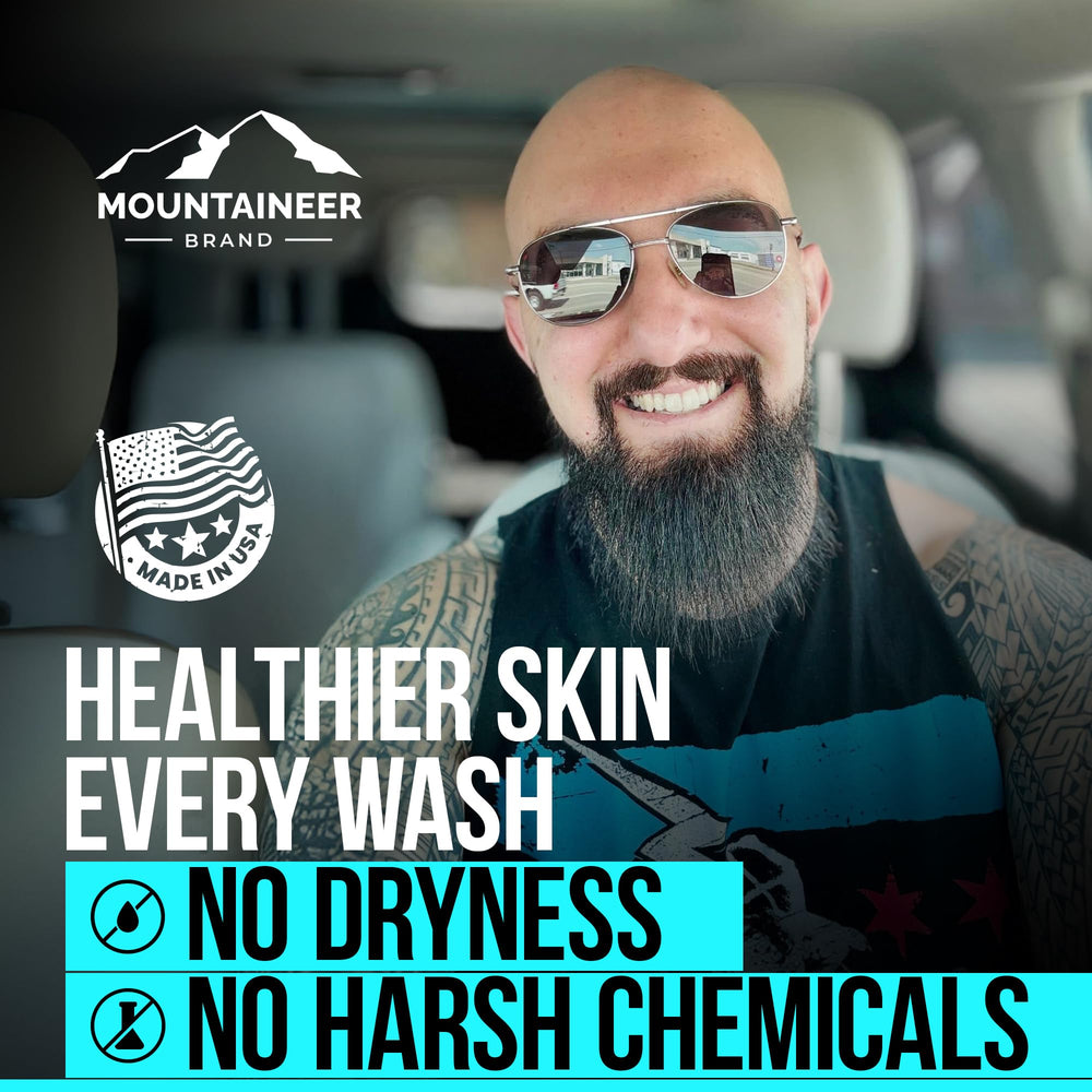 Mountaineer Brand Natural ingredients close-up shows paraben-free, dye-free formula.