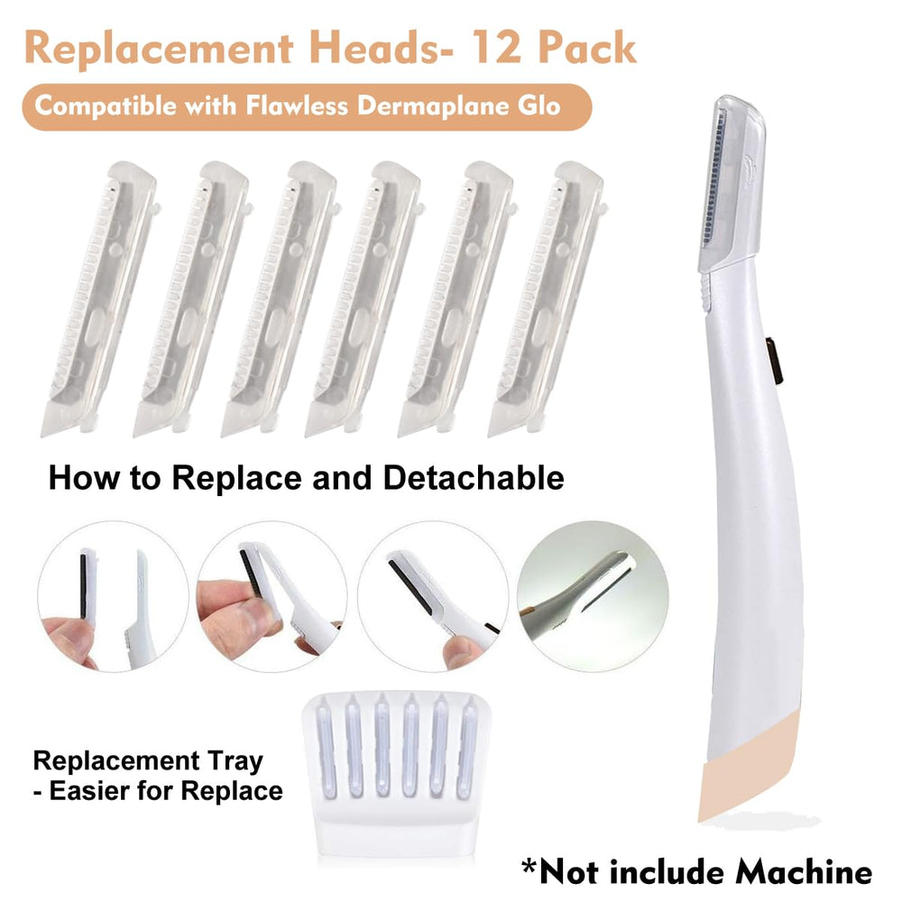 MOVELOVE dermaplane glo blades close-up, compatible with Flawless Dermaplane Glo for gentle exfoliation