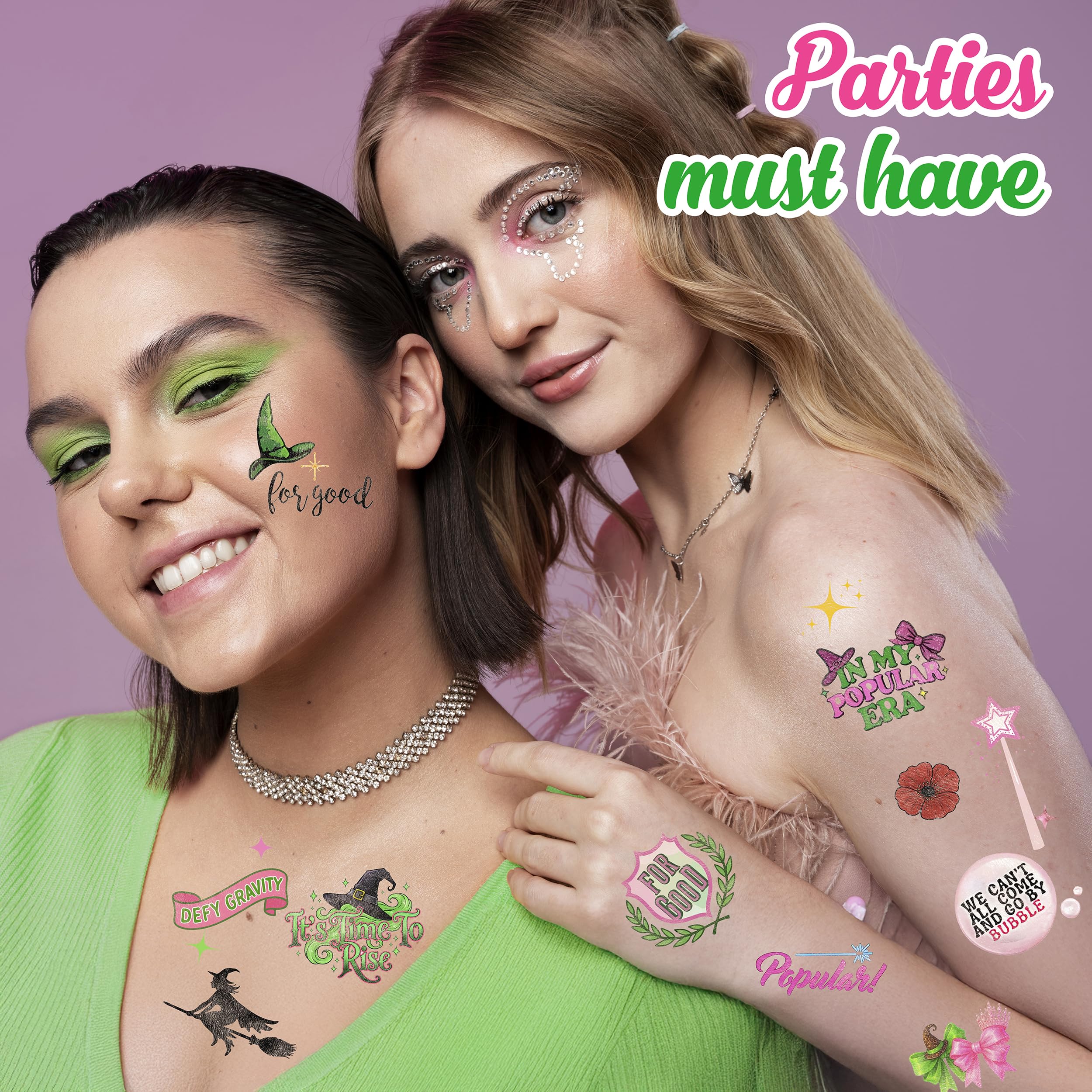 Adult wearing Movie Witch Tattoos for a playful party look
