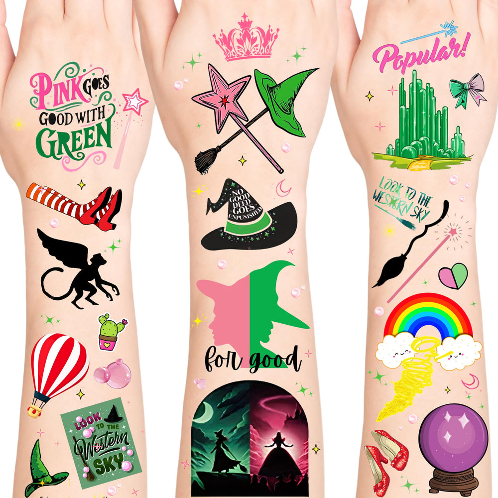 Movie Witch Tattoos shown as party decorations and favors