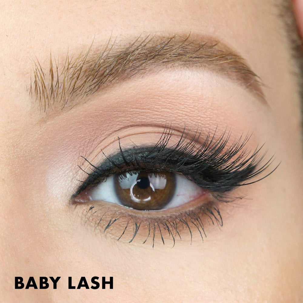 MoxieLash application scene with Baby Lash secured for a natural look