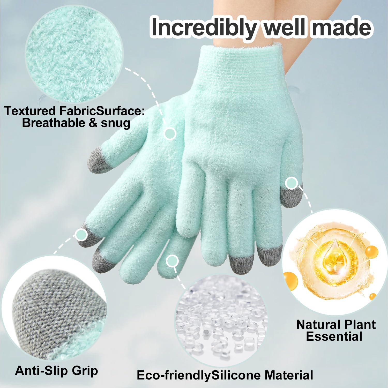 MoyRetty breathable lightweight gloves in green show comfortable overnight wear.