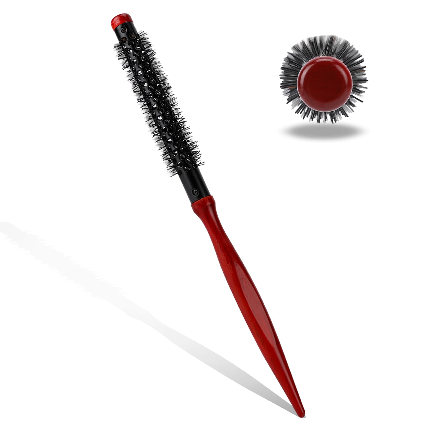 Mozeat Lens mini quiff roller brush with wooden handle for precise styling and grip