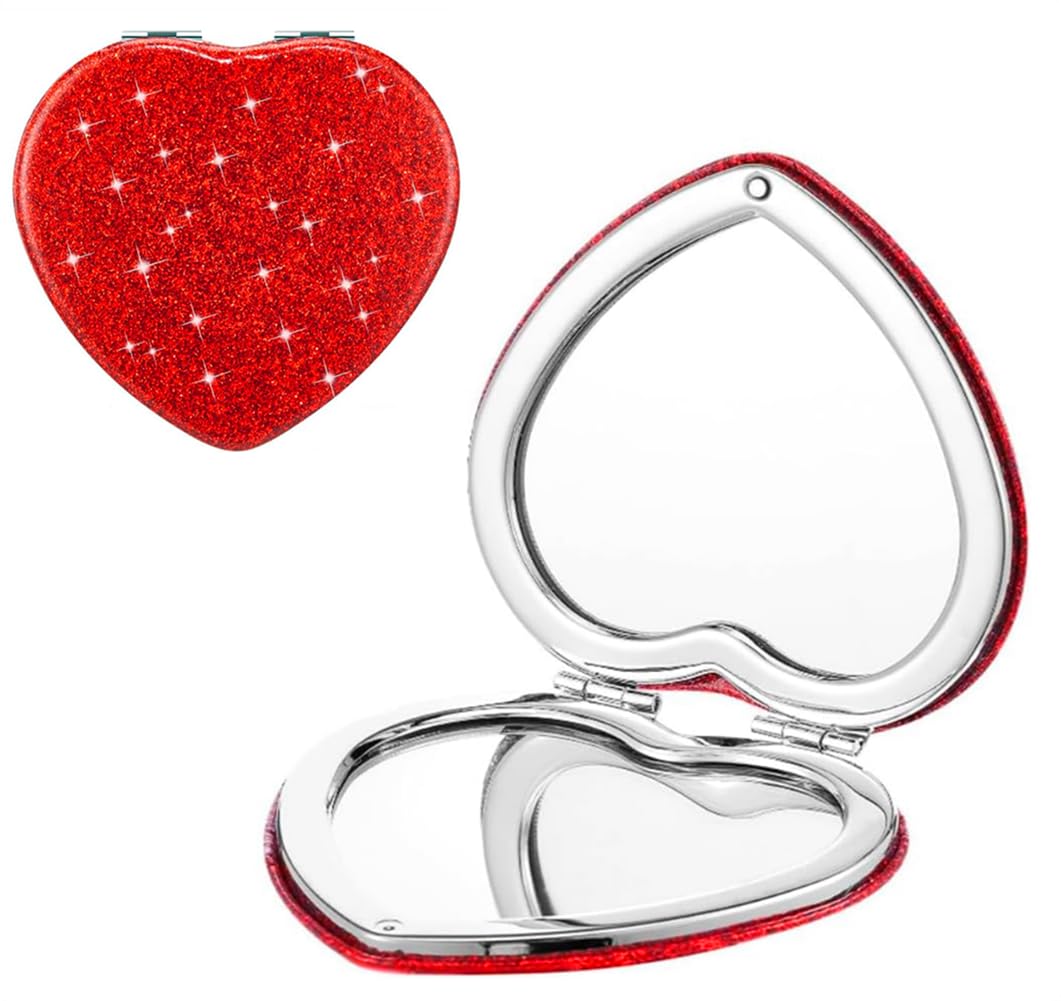 mpowtech red heart compact mirror in purse-ready design for quick makeup checks