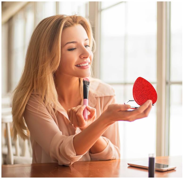 mpowtech two-sided glitter mirror showcases detailed grooming on the go