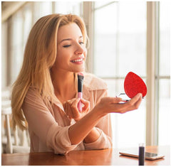 mpowtech two-sided glitter mirror showcases detailed grooming on the go