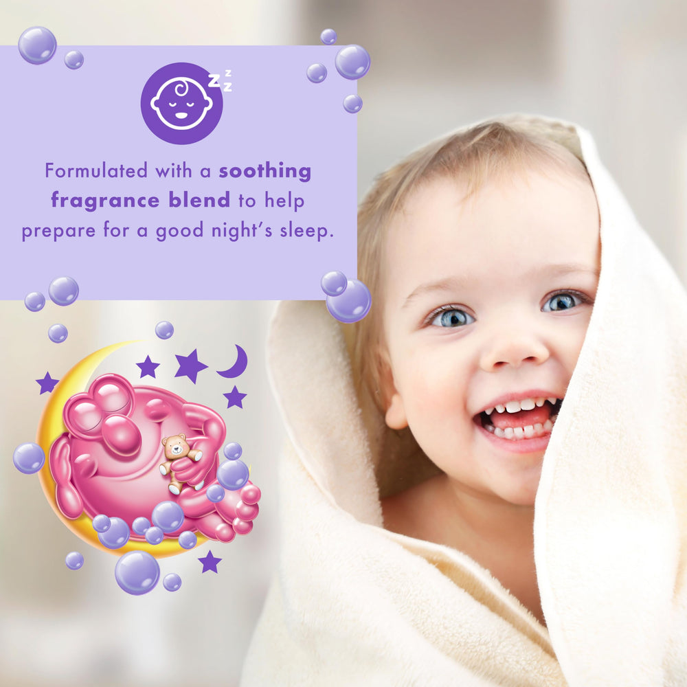 Mr. Bubble Calm Sleep creamy foam demonstrates gentle, soothing cleansing
