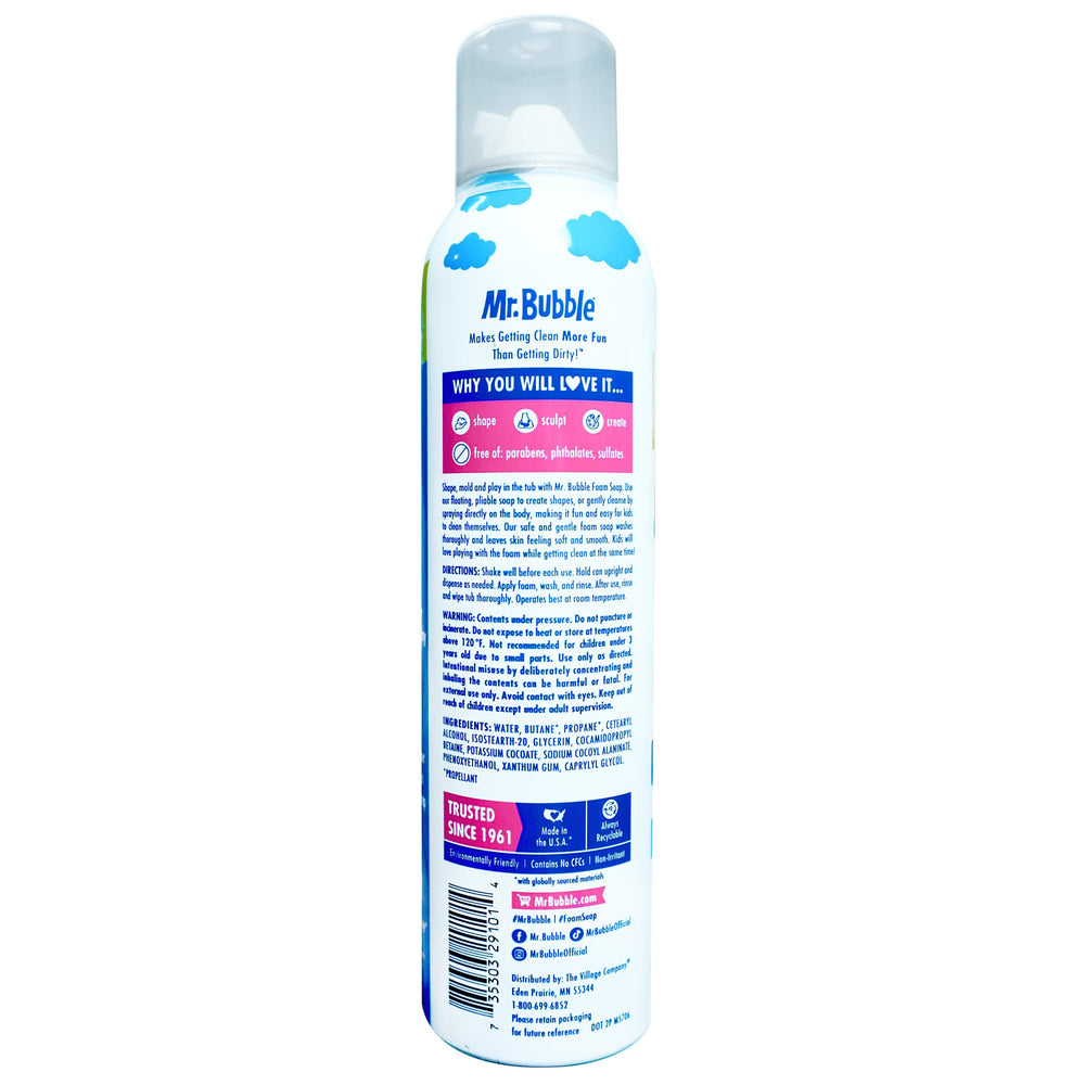 Mr. Bubble extra gentle foam soap in kids’ bath scene for gentle cleansing.