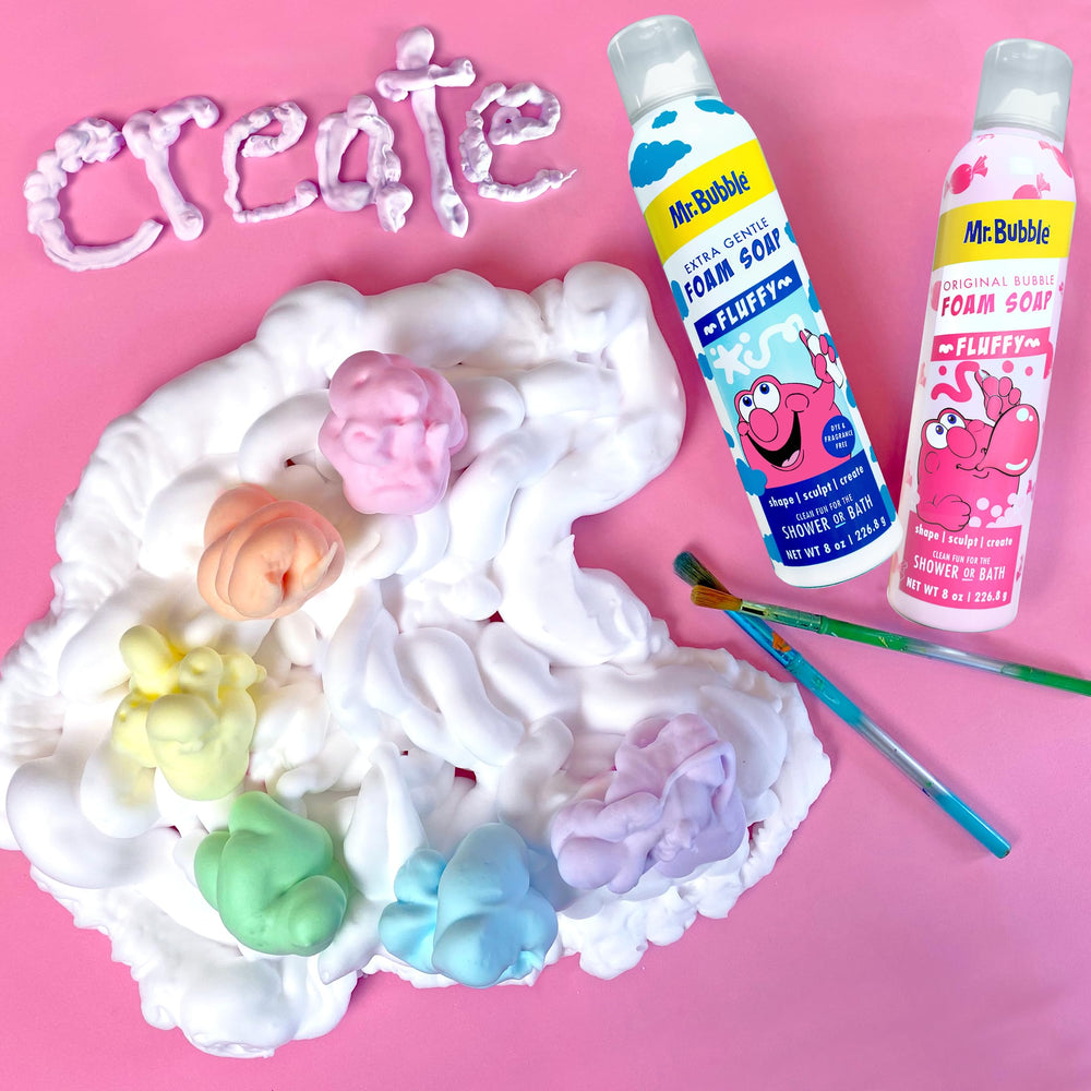 Mr. Bubble foam soap shapes become memorable bath-time crafts and stories.
