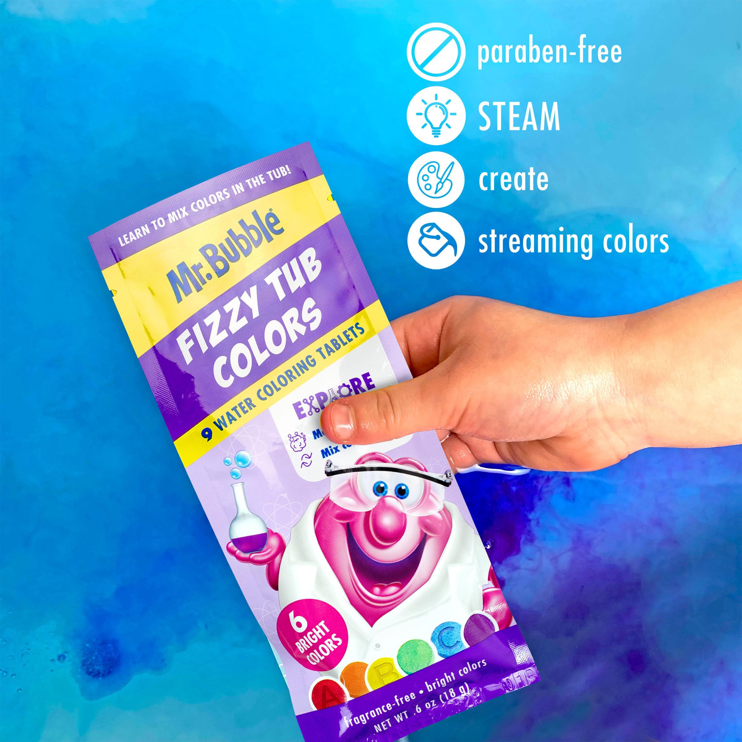 Mr. Bubble fragrance-free bath color tablets for sensitive noses.
