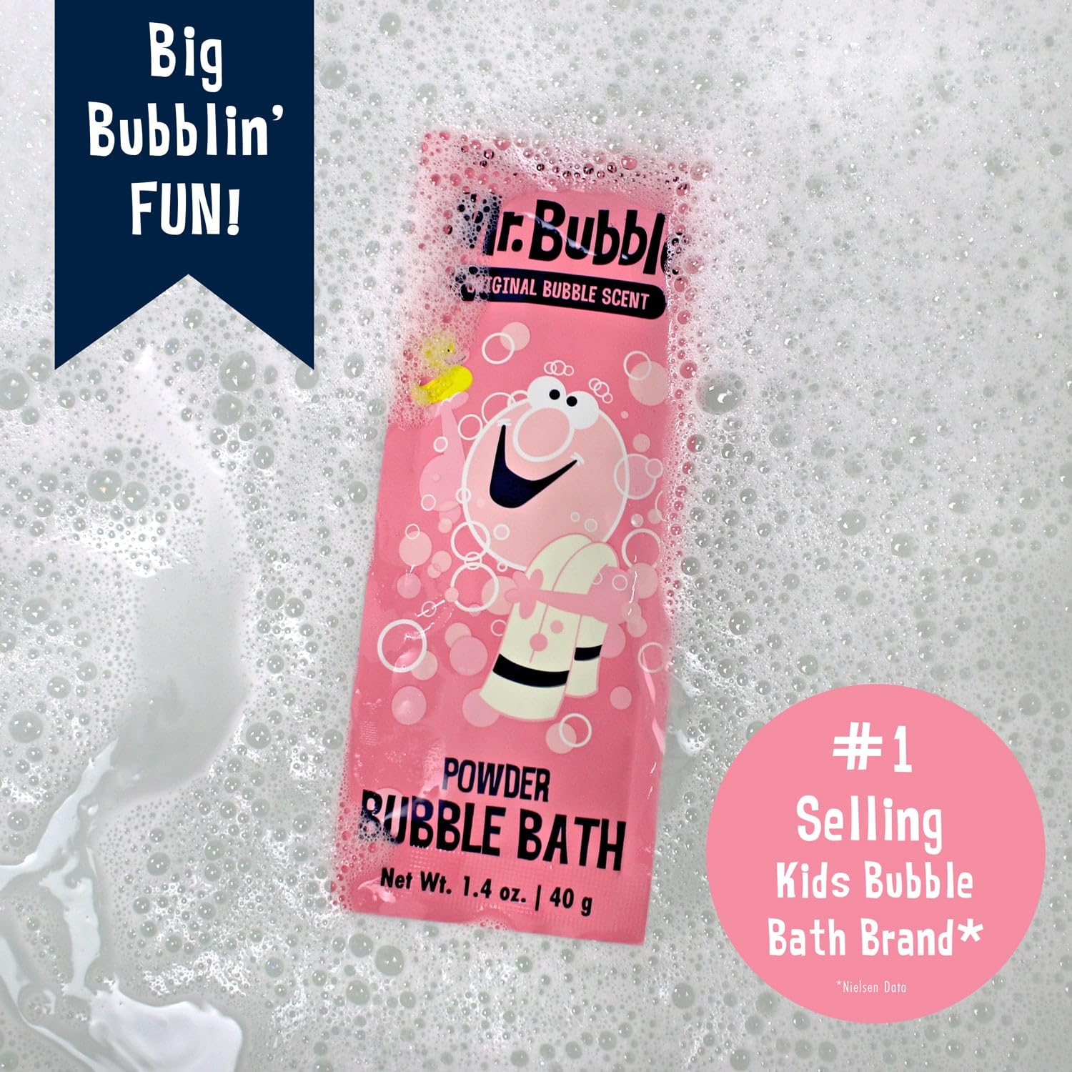 Mr. Bubble gentle on skin formula shown on label for mild care.
