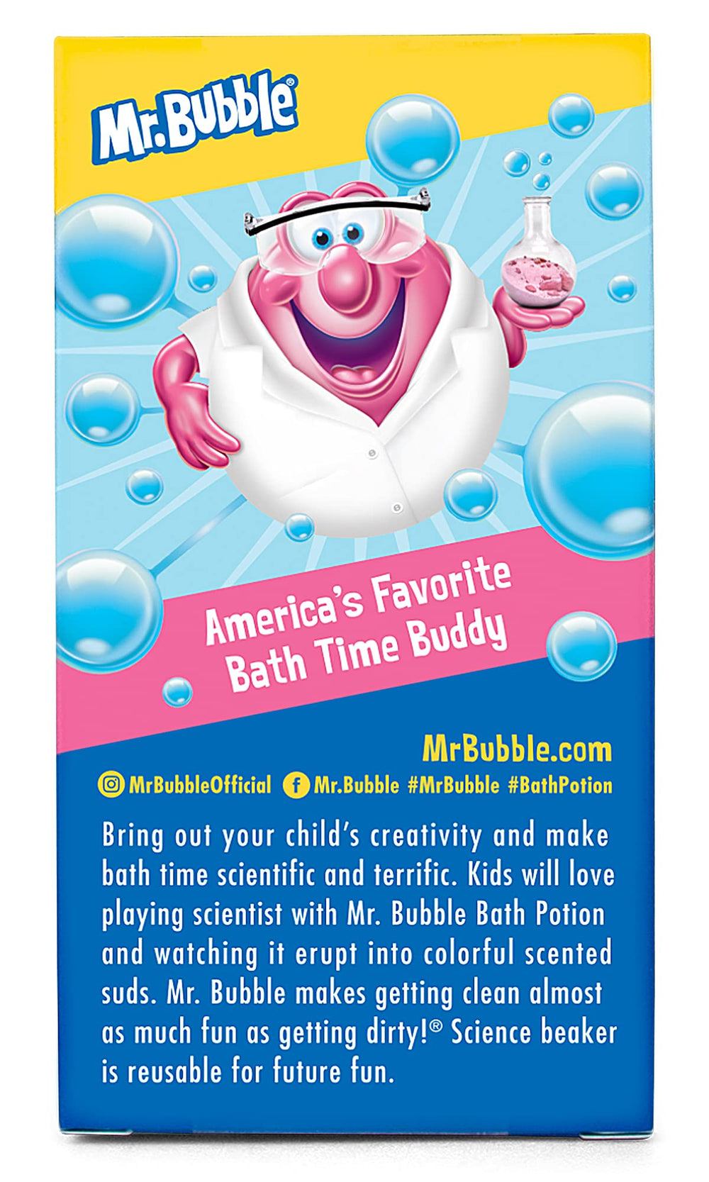 Mr. Bubble Beaker bath toy delivering colorful foam.