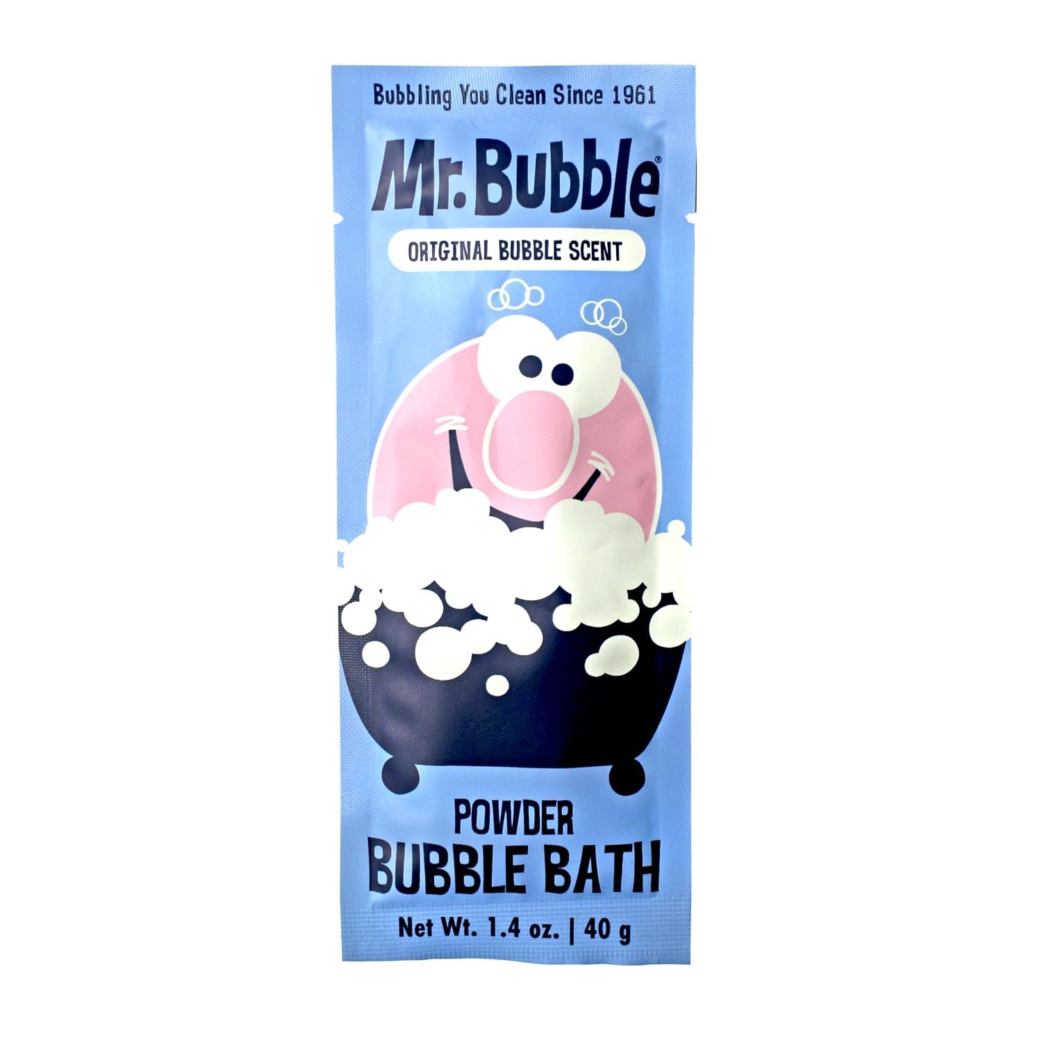 Powder bubble bath packets dissolving in water for rich foam.