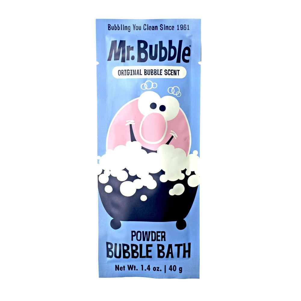 Powder bubble bath packets dissolving in water for rich foam.