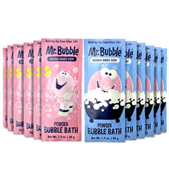 Mr. Bubble retro packaging collection on display, evoking nostalgic bath time memories.