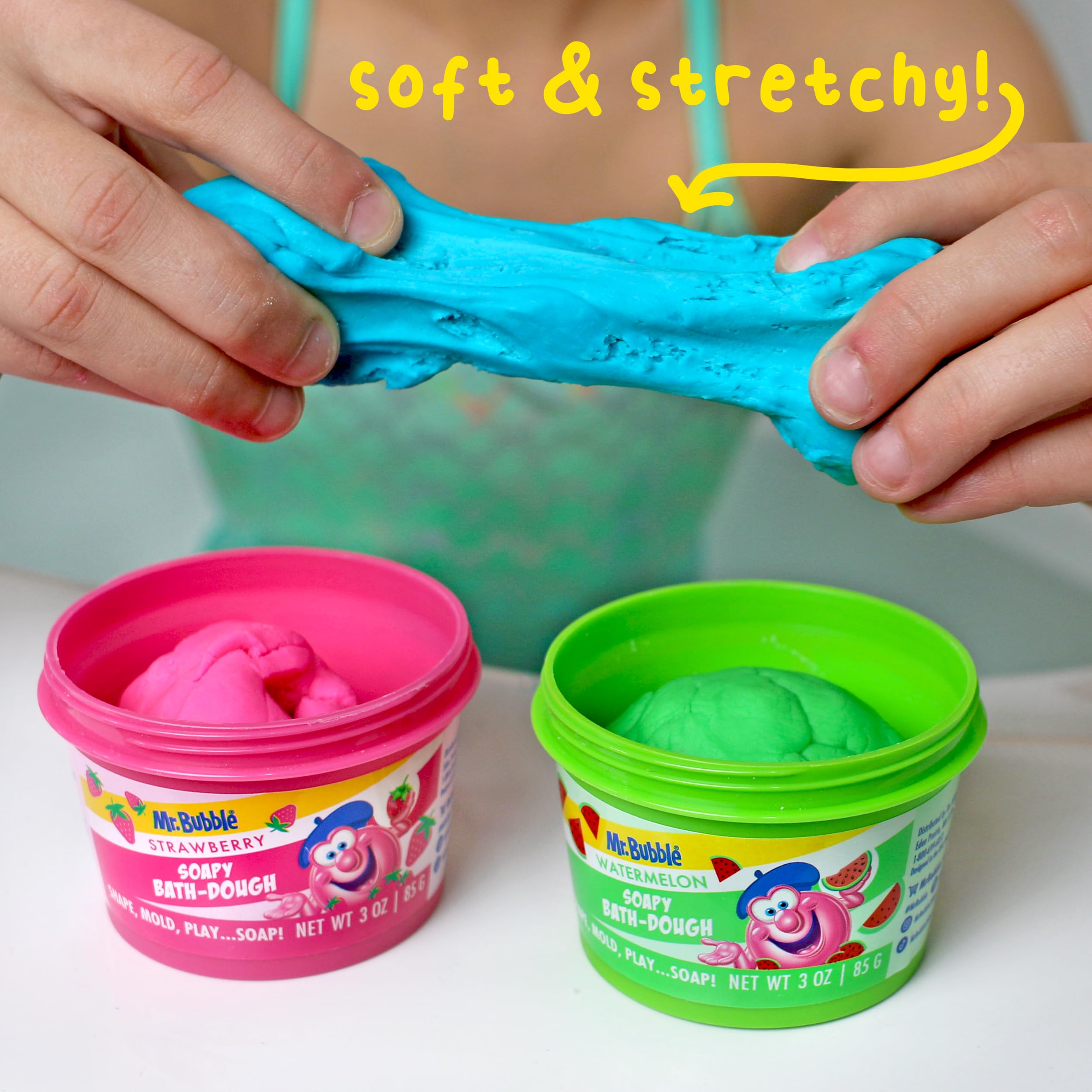Mr. Bubble Soapy Bath Dough in use fosters bubbly, imaginative play.