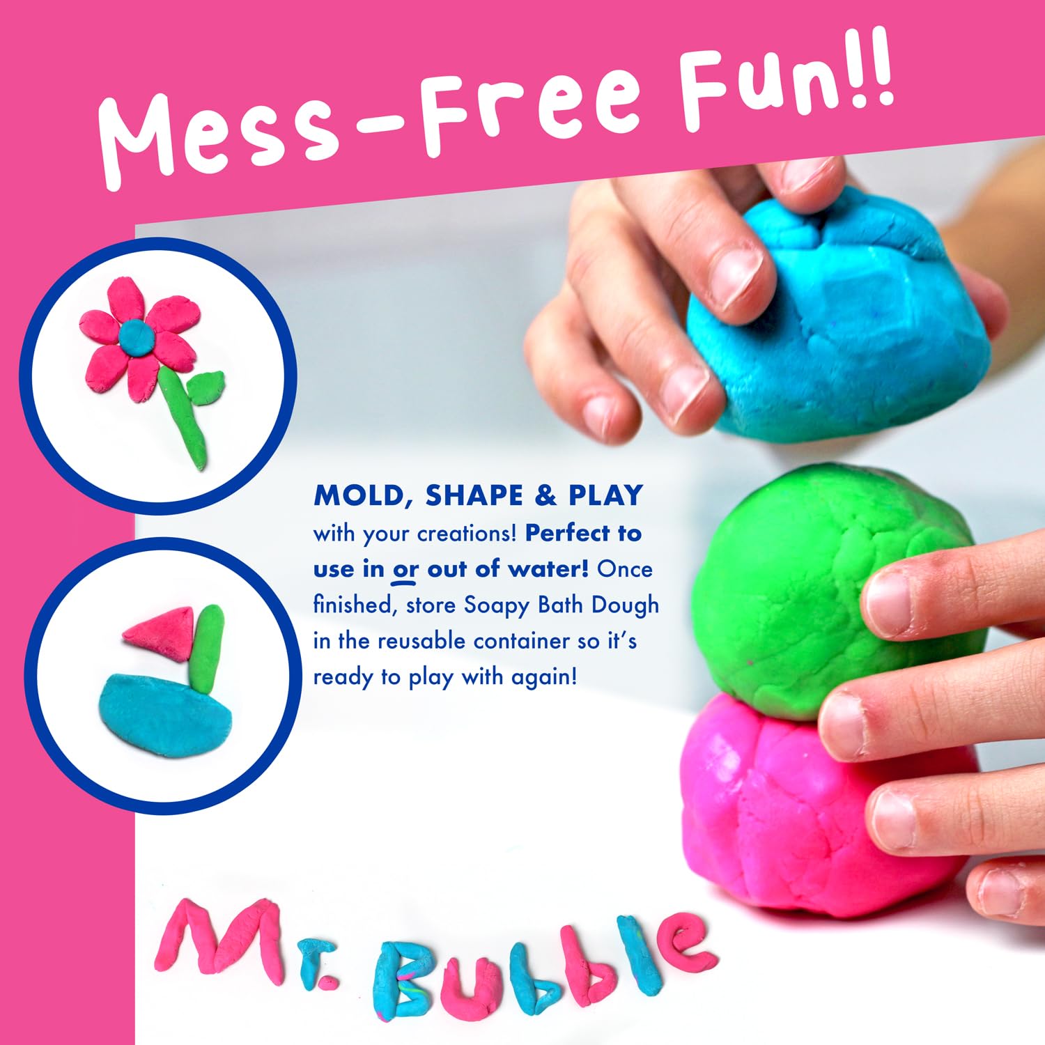 Mr. Bubble Soapy Bath Dough watermelon-scented piece inspires imaginative bath time.