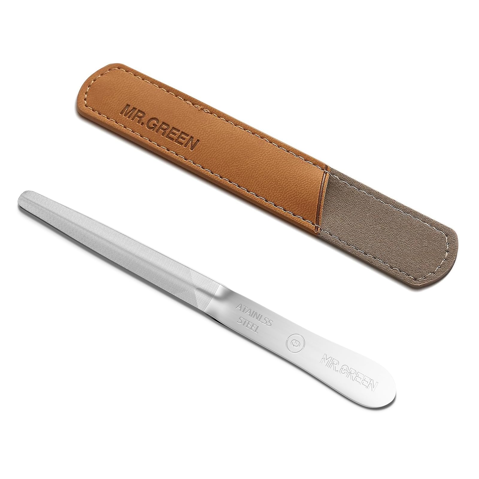 MR.GREEN Curved Nail File with premium stainless steel and curved edge for precise shaping.