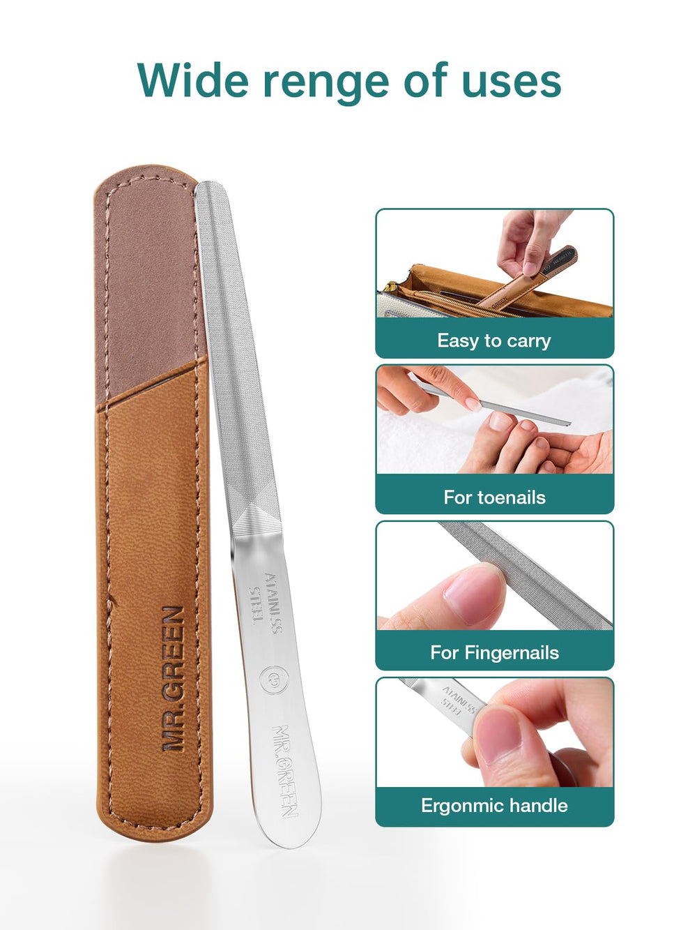 MR.GREEN Curved Nail File washable and reusable for long-term use.