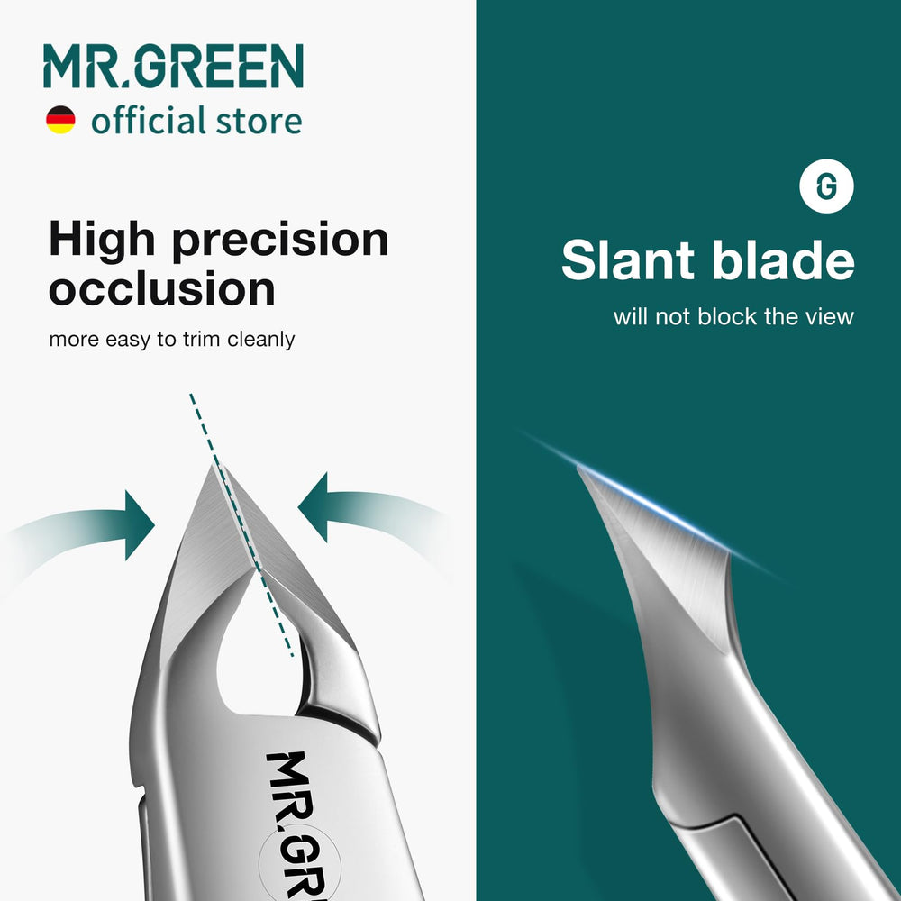 MR.GREEN Cuticle Nippers focusing on dead skin removal for precise trimming.