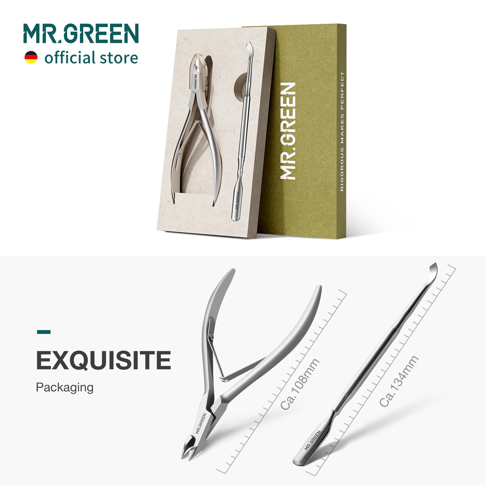 MR.GREEN Cuticle Nippers in use showing clean, neat cuticles