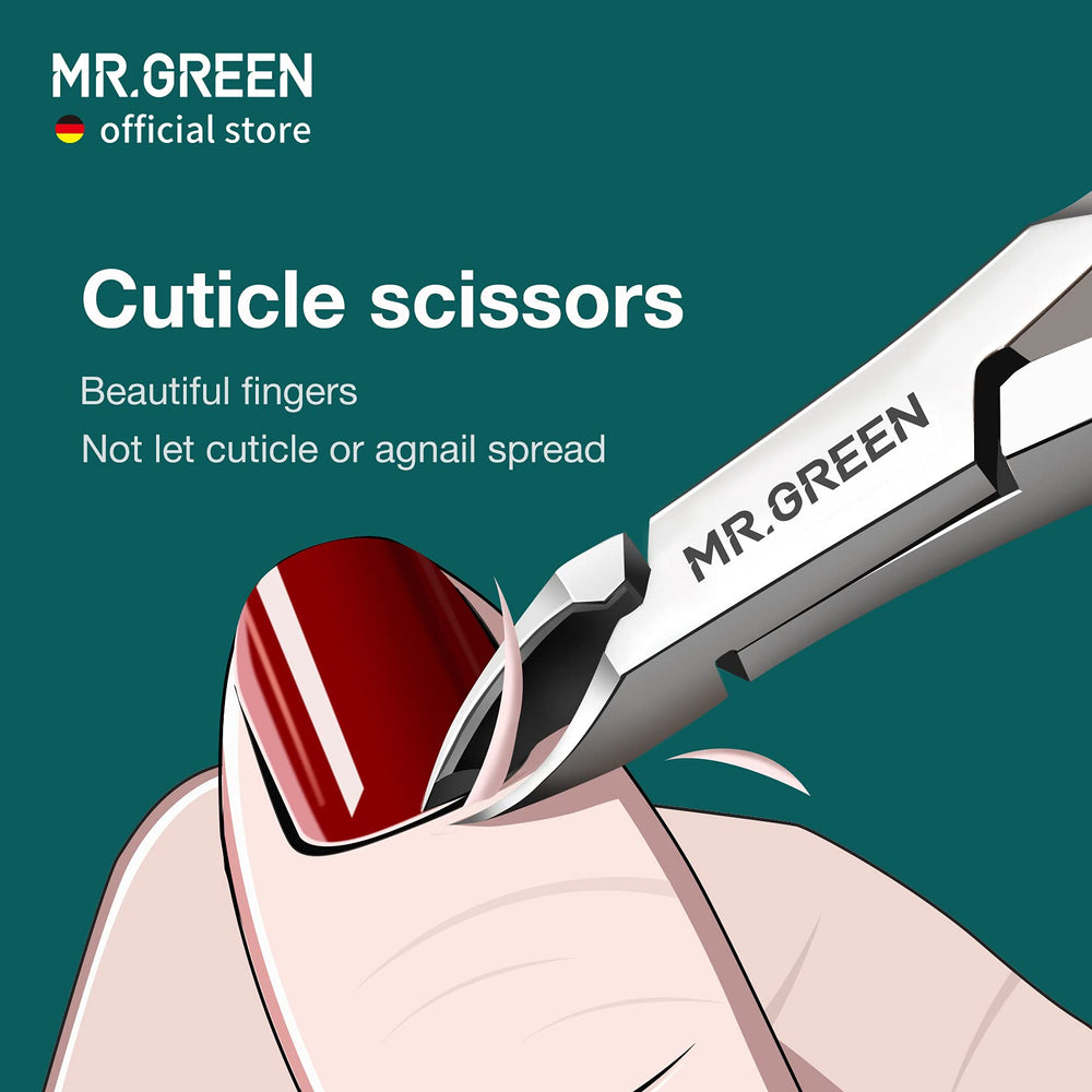 MR.GREEN Cuticle Nippers with Pusher side view highlighting the built-in Pusher