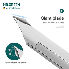 MR.GREEN cuticle nippers stainless steel body resists rust and stays sharp