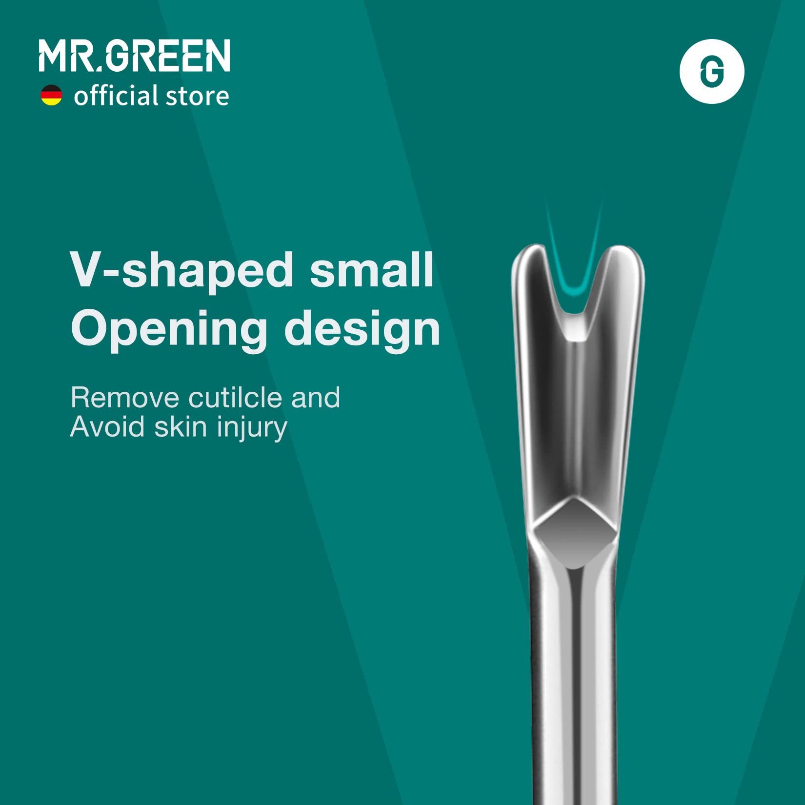 MR.GREEN Cuticle Pusher has ceramic-sandblasted surface for skin-friendly feel.