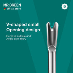 MR.GREEN Cuticle Pusher has ceramic-sandblasted surface for skin-friendly feel.