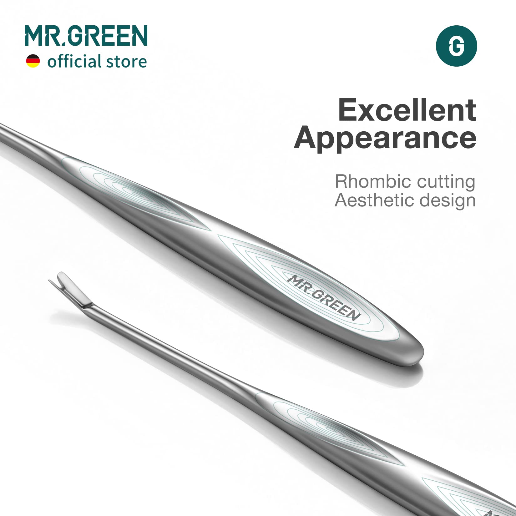 MR.GREEN Cuticle Pusher rhombic design adds style and control.