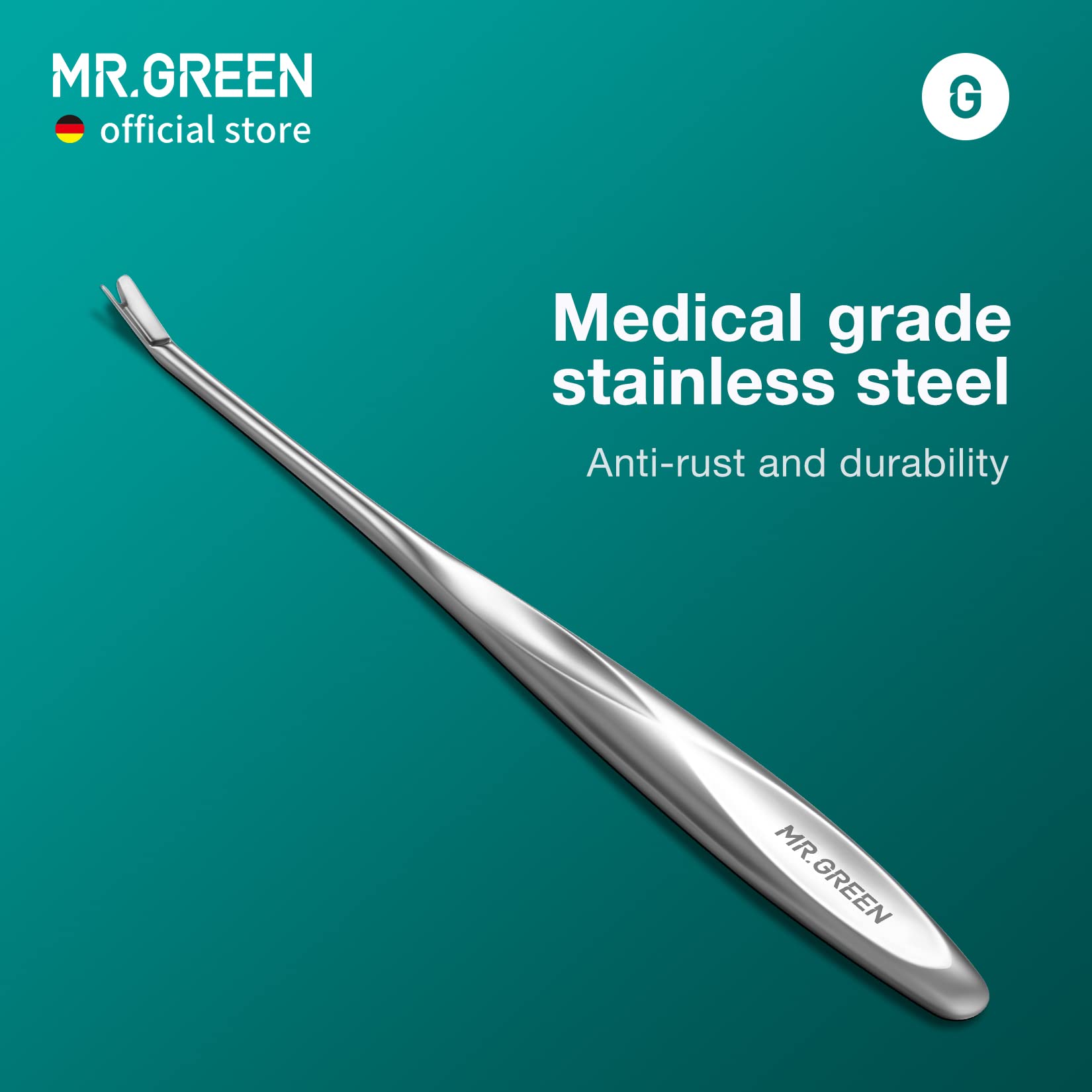 MR.GREEN Cuticle Pusher stainless steel body delivers rust resistance and durability.