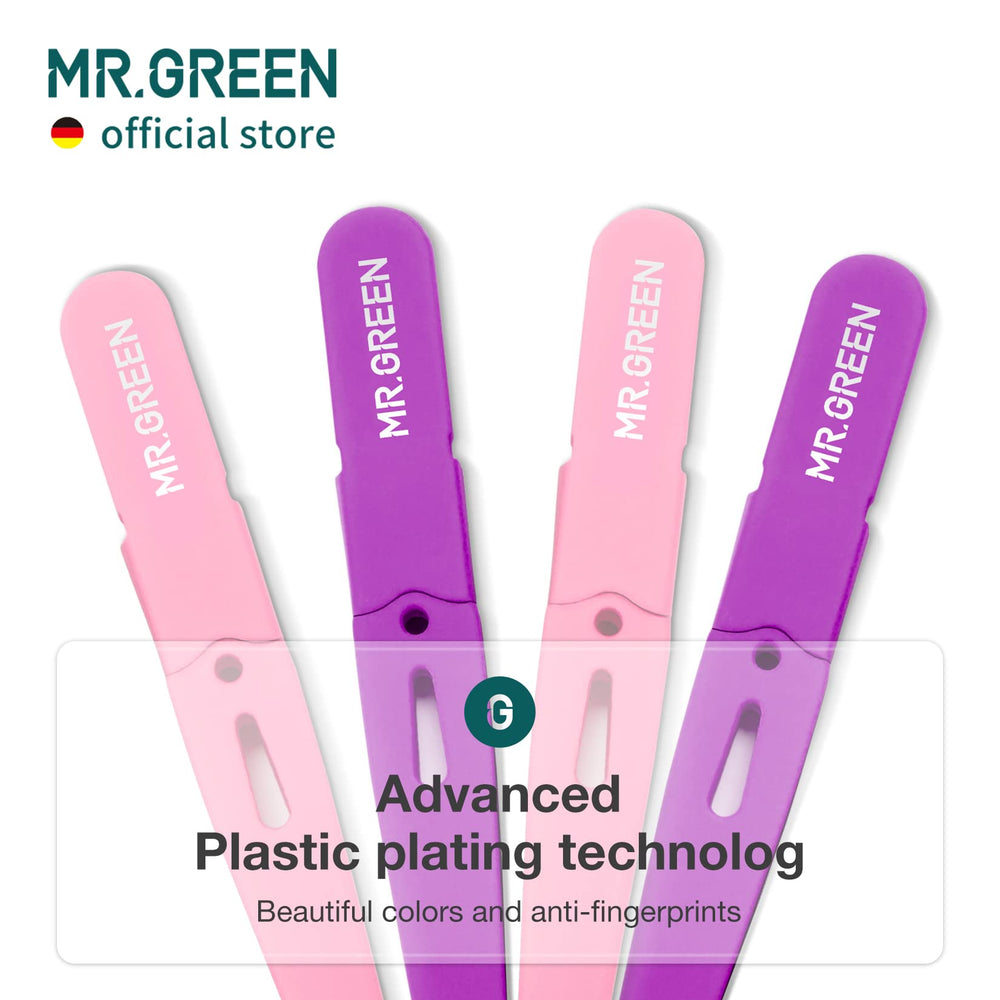 MR.GREEN purple in-hand use demonstrates precise eyebrow shaping