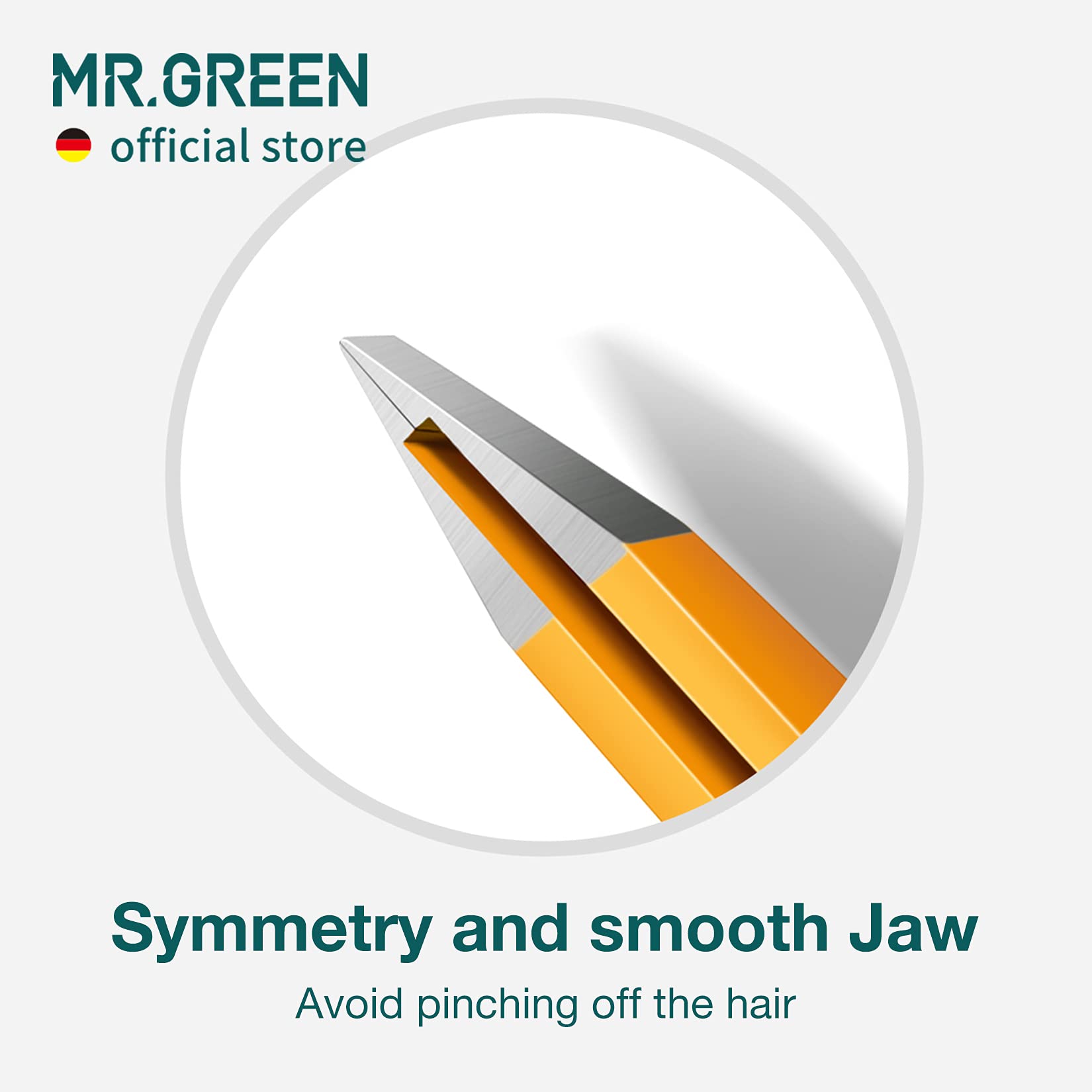 MR.GREEN eyebrows tweezers orange ergonomic cover protects the head during storage.