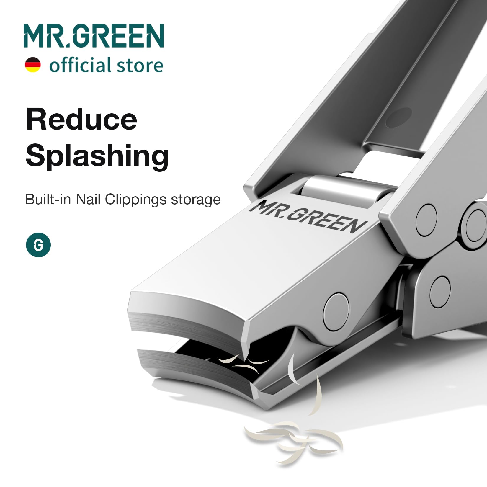 MR.GREEN anti-splash close-up shows the clippers in action.