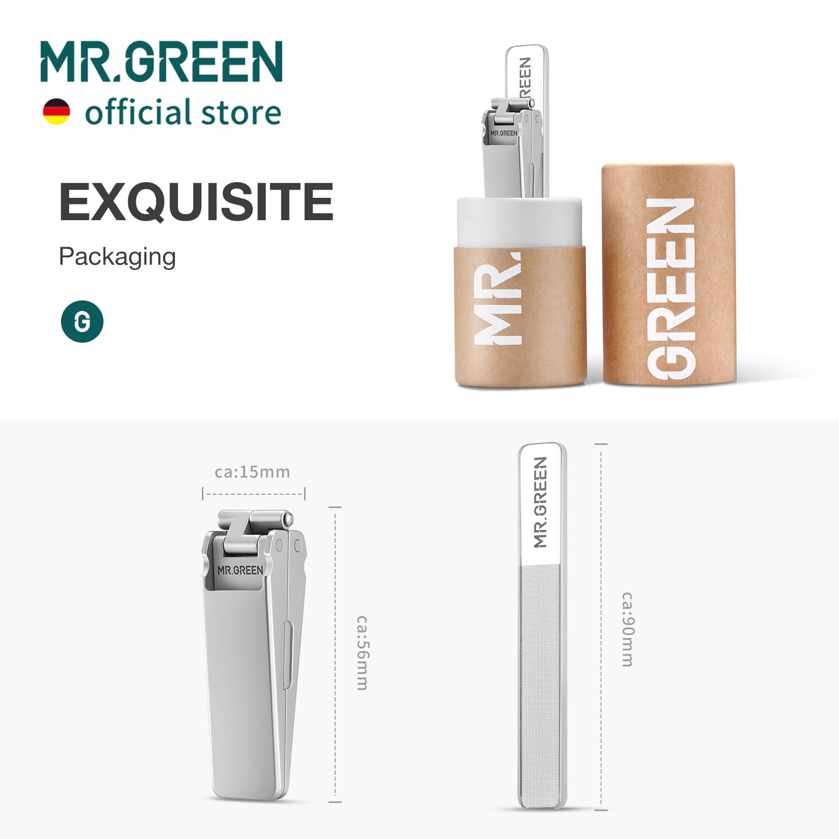 MR.GREEN nano files promo included with folding nail clippers for multitasking grooming.