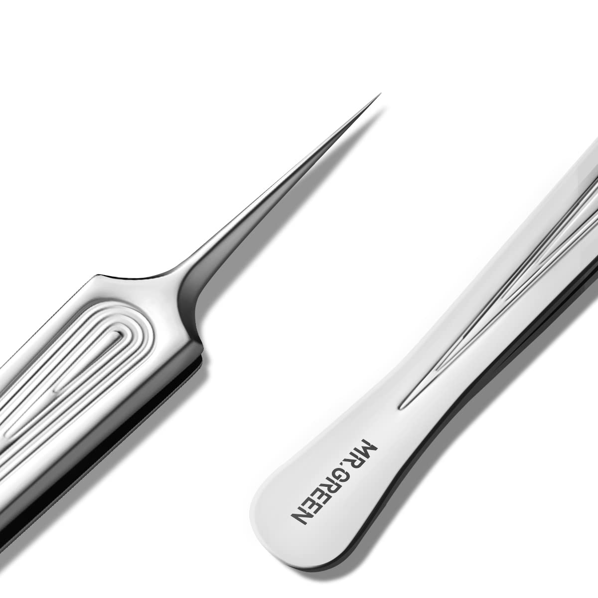 MR.GREEN ingrown hair tweezers needle nose close-up for precise removal.