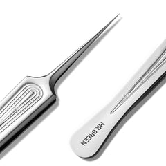 MR.GREEN ingrown hair tweezers with needle-nose tips for precise removal of splinters and hairs.