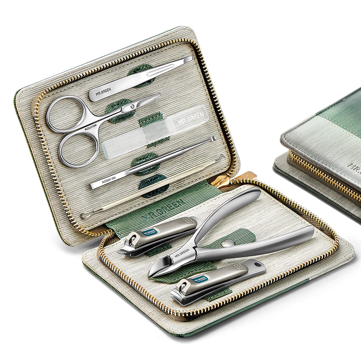 MR.GREEN manicure set front view, compact 8-in-1 kit for easy home grooming