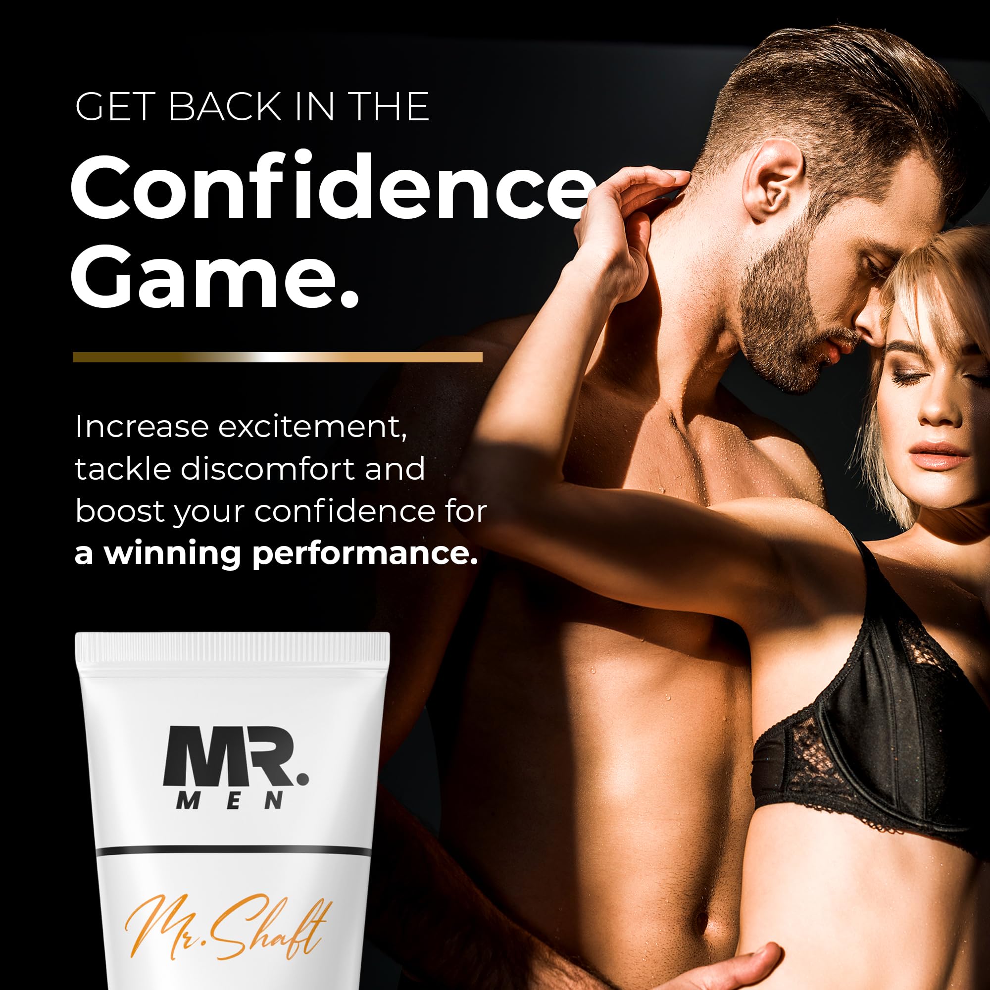 Mr. Men Premium Penile Cream application closeup showing quick absorption for non-greasy skin.