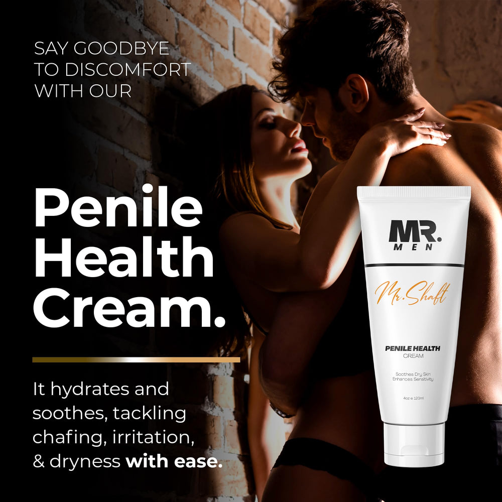 Mr. Men Premium Penile Cream ingredients closeup featuring coconut oil, aloe, shea for nourishing skin.
