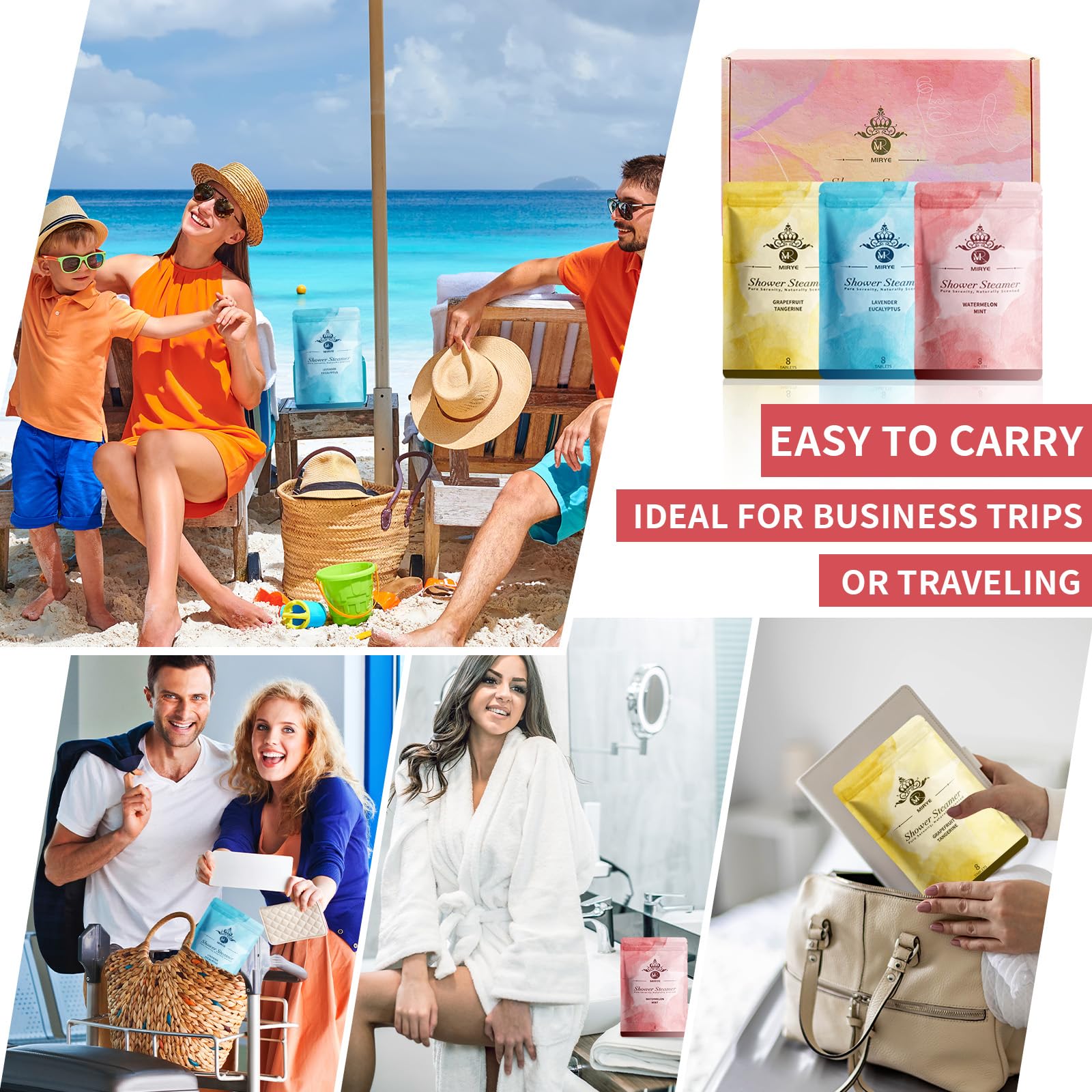 MR MIRYE Travel-friendly shower steamers in compact box.
