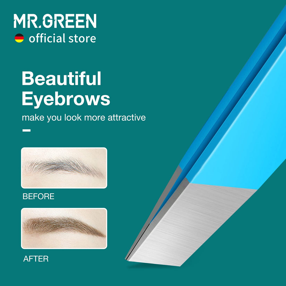 MR.GREEN Eyebrows Tweezers blue angle-view ergonomic handle for comfort