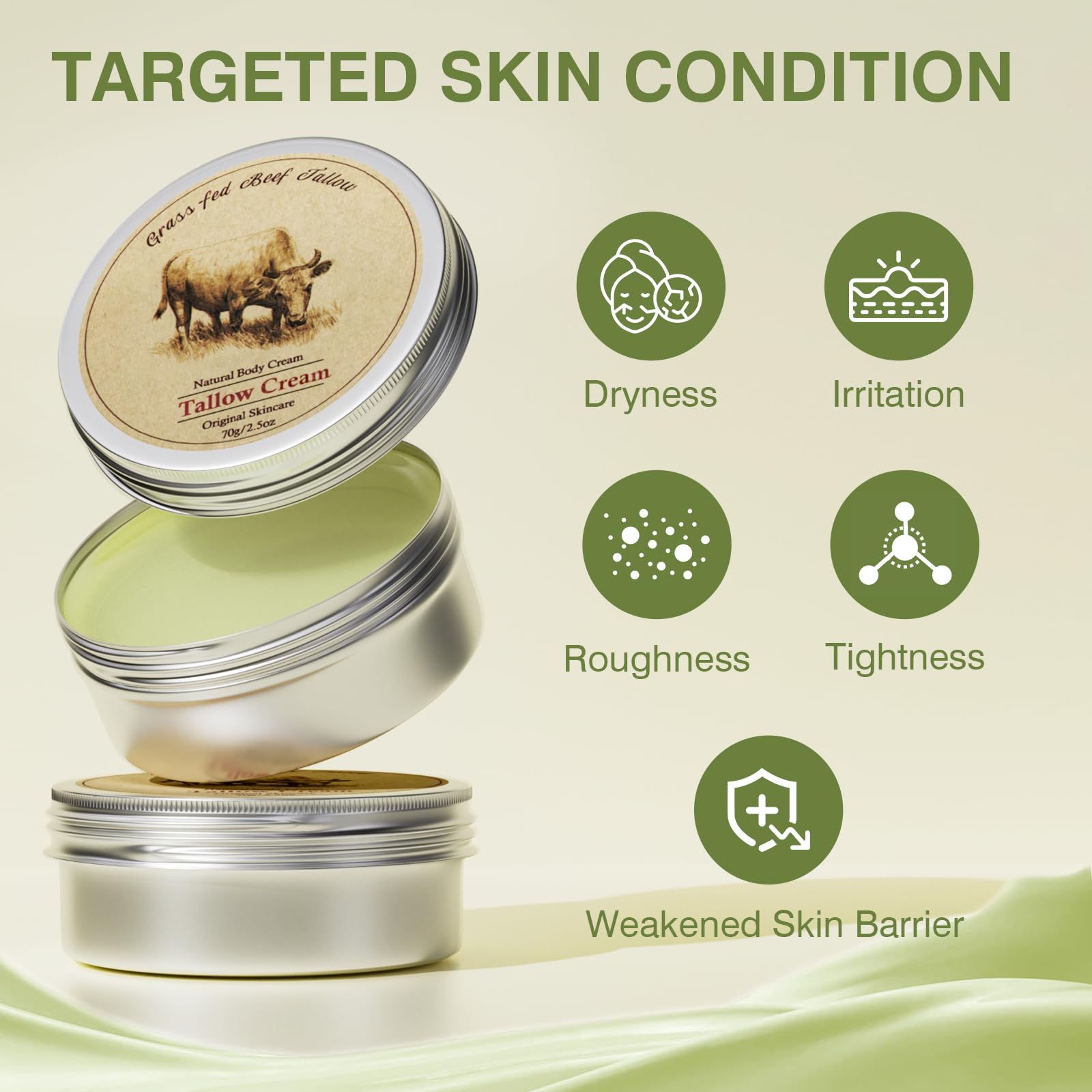 MROUVIK Beef Tallow face application demonstrates quick absorption for daily care