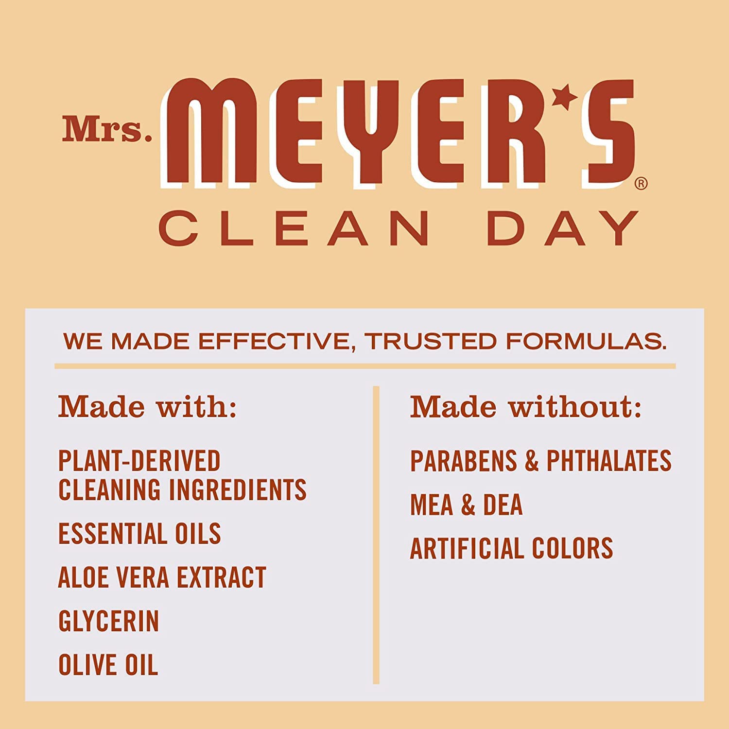 Mrs. Meyer's Aloe Vera ingredients power skin-softening oils