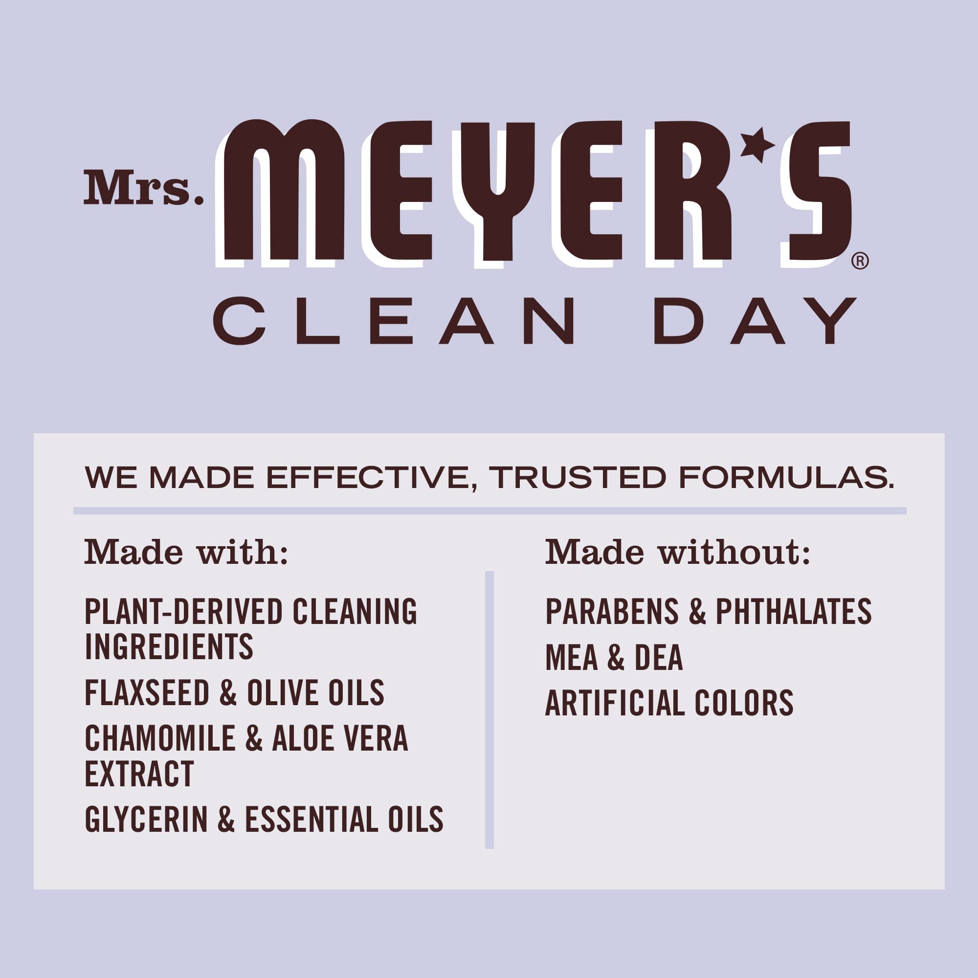 Mrs. Meyer's Clean Day Aloe Vera ingredients nourish skin during shower