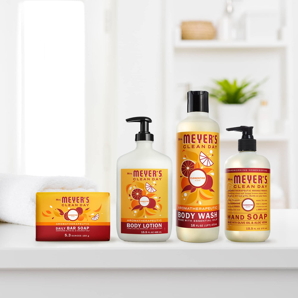 Olive oil and ingredients spotlight in Mrs. Meyer's Clementine bar soap