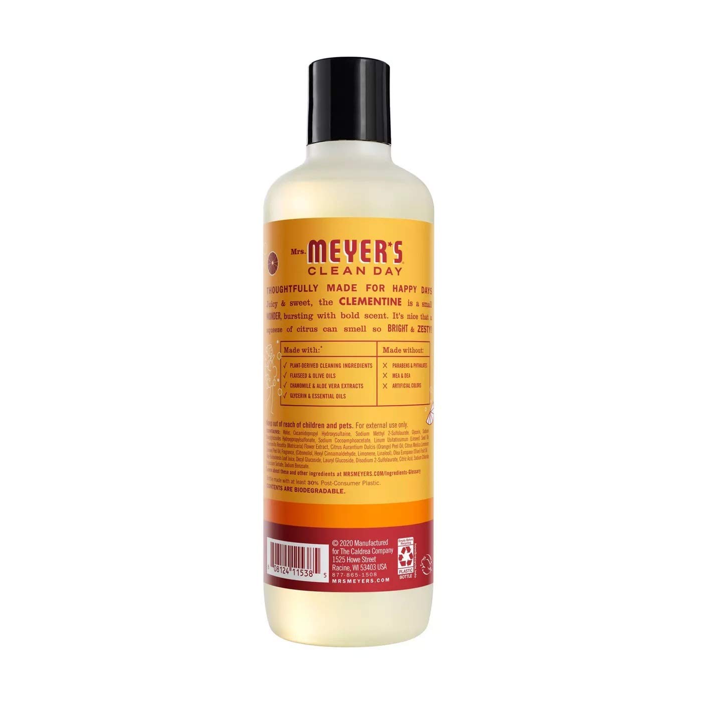 Mrs. Meyer's Clean Day Clementine body wash foamy lather provides gentle cleansing and spa-like aroma.