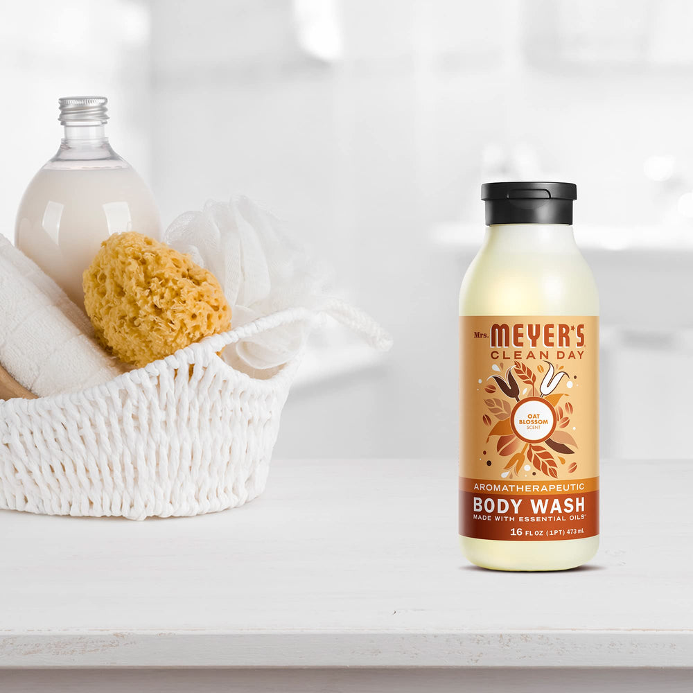 Mrs. Meyer's Clean Day flaxseed oil formula shown for nourishing, lightweight hydration.