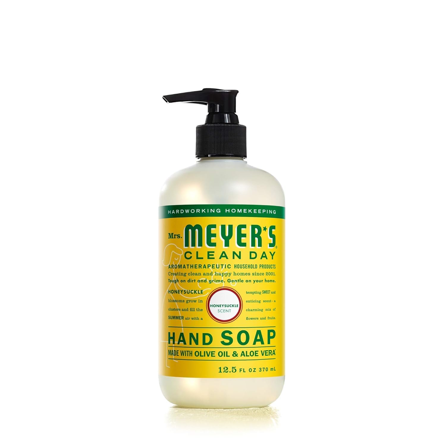 Mrs. Meyer's Clean Day Honeysuckle soap at a kitchen sink for quick cleans.