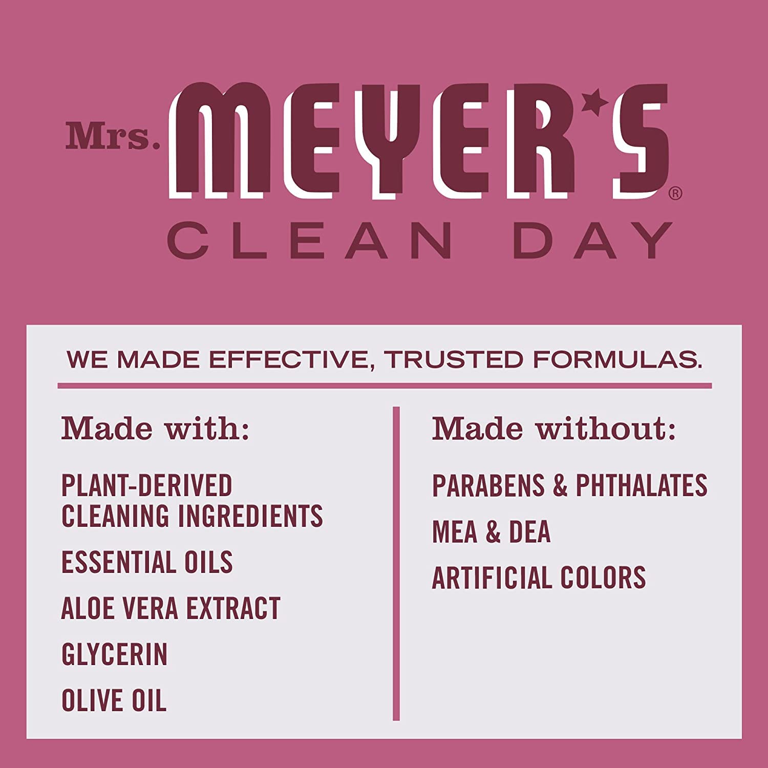 Mrs. Meyer's Clean Day Mum with olive oil and aloe vera for moisturized hand care
